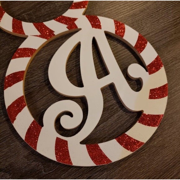 Glitzhome Candy Stripe Snowman Holiday Hanging Decor Monogram “A” New! - Picture 4 of 7